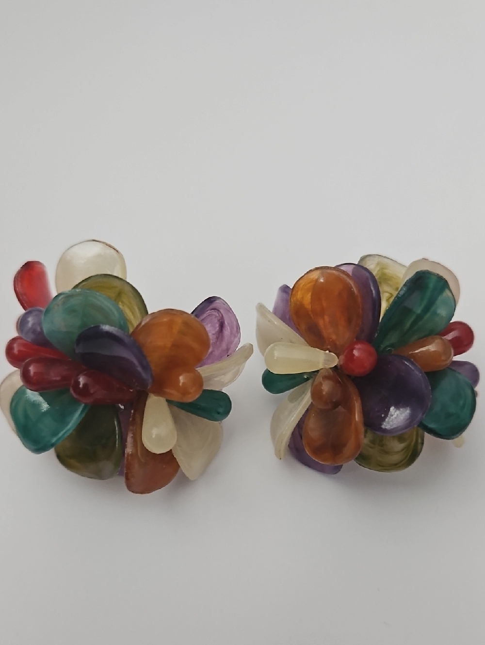 Vintage Women Earrings Multi Color Flower Face Stud Clip On Earrings